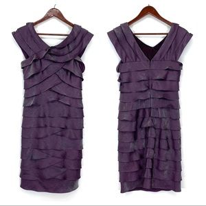 Adrianna Papell Purple Shimmer Tiered Tulip Ruffle Sleeveless Dress Size 6 Gown